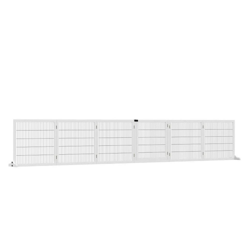 MC Star Hundegitter Absperrgitter 432 x 70 cm Holz klappbar 6 Paneelen Weiß