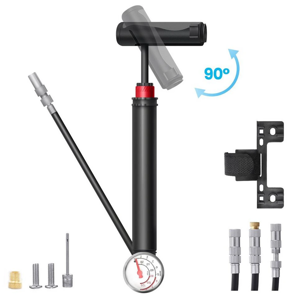 CHARMINER Luftpumpe Mini Fahrradpumpe Handpumpe Aluminium mit Manometer