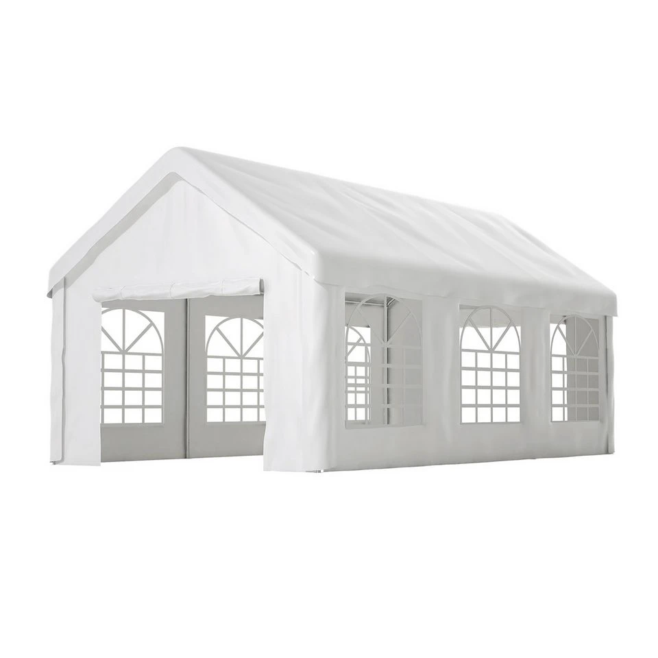 DOTMALL Auto-Faltgarage 598 x 299 x 283 cm Weiß PE-Gewebe verzinkter Stahl mit Lüftungsfenstern