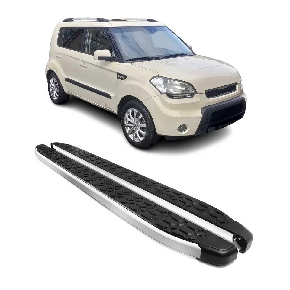 OMAC Alu Seitenschweller Trittbretter für Kia Soul 2008-2014 Silber 2-tlg rutschfest