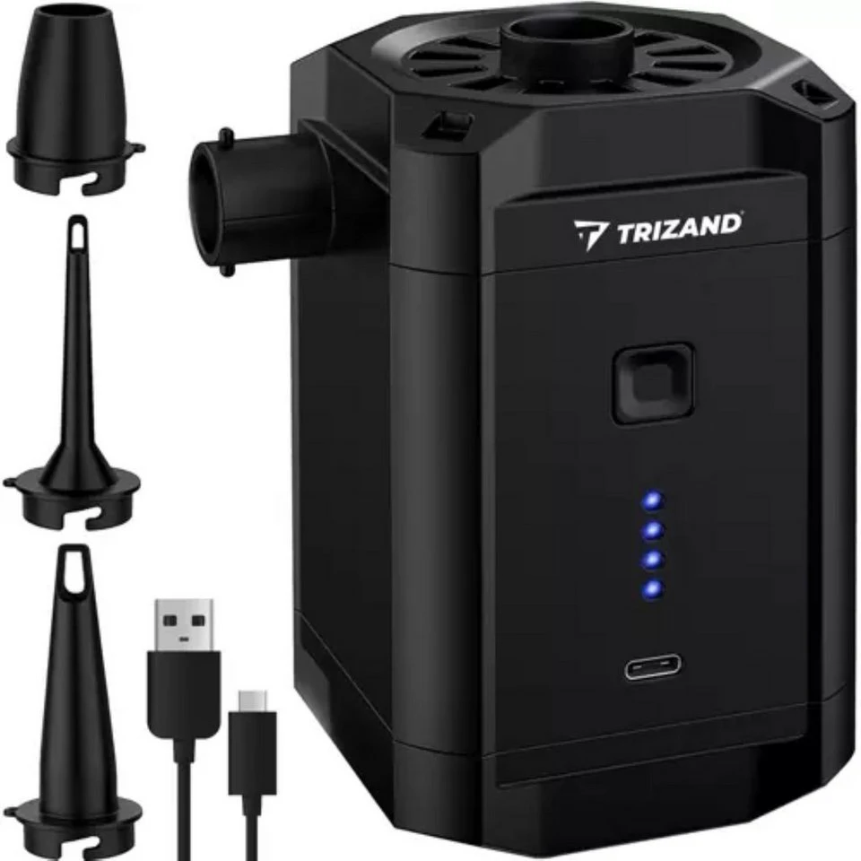 Trizand Akku-Luftpumpe AirBoost 5000 mAh USB-Typ-C mit 3 Aufsätzen Schwarz