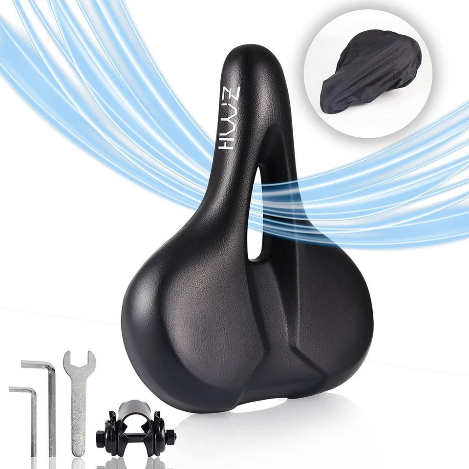 ZMH Fahrradsattel Gel Ergonomisch Trekking MTB Tour Memory Foam mit Regenschutz