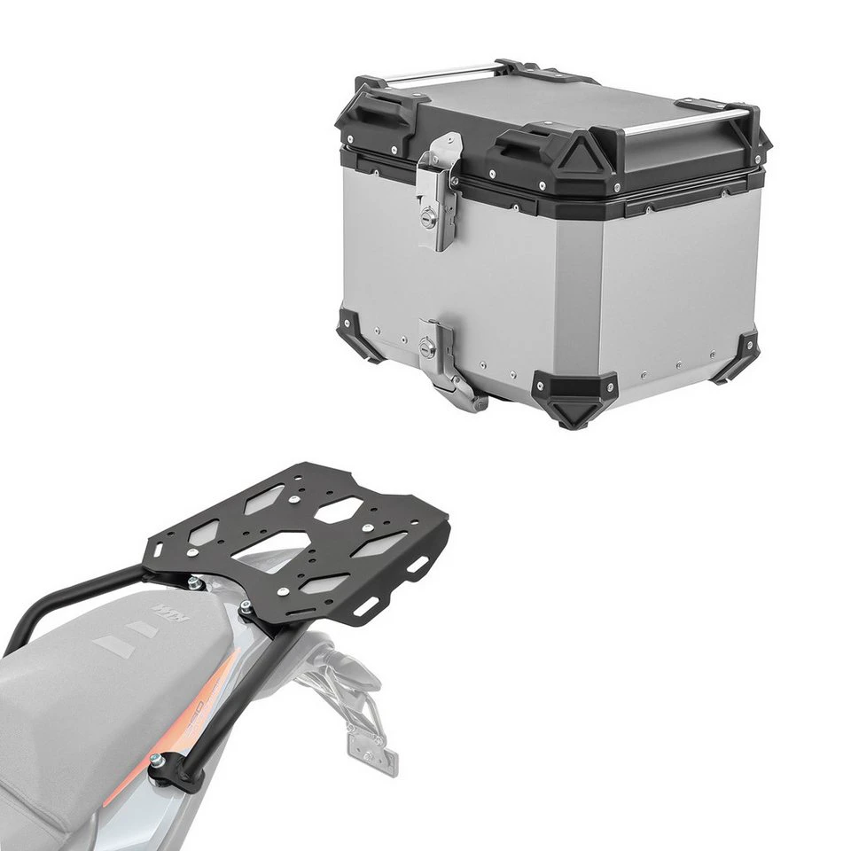 Bagtecs XB45 Aluminium Topcase Set für KTM 390 Adventure 20-24 silber mit Gepäckbrücke