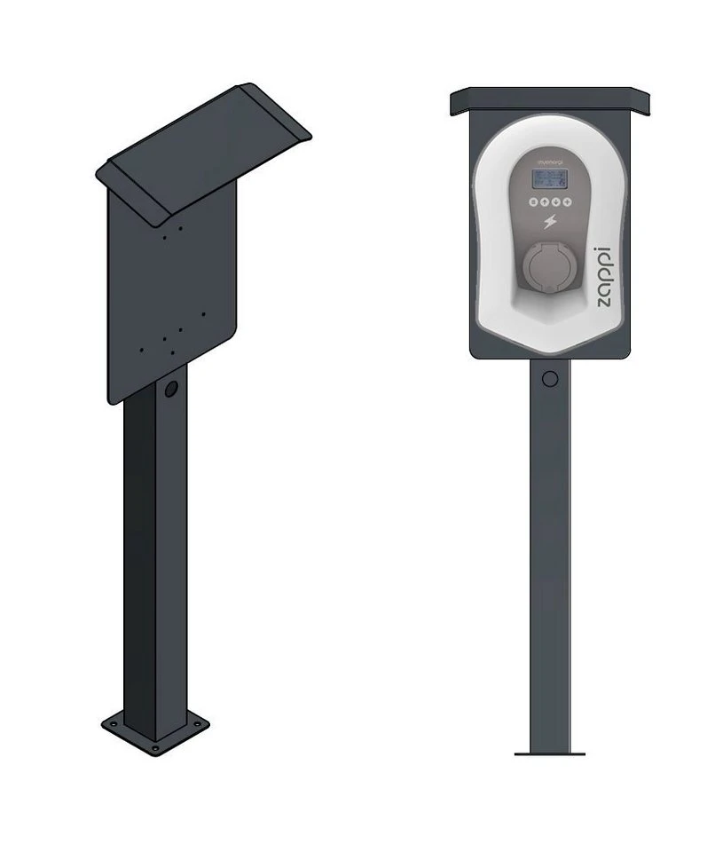 DIE-LADESÄULE.DE Elektroauto-Ladestation-Halterung für Zappi Wallbox aus Edelstahl mit Dach Anthrazit