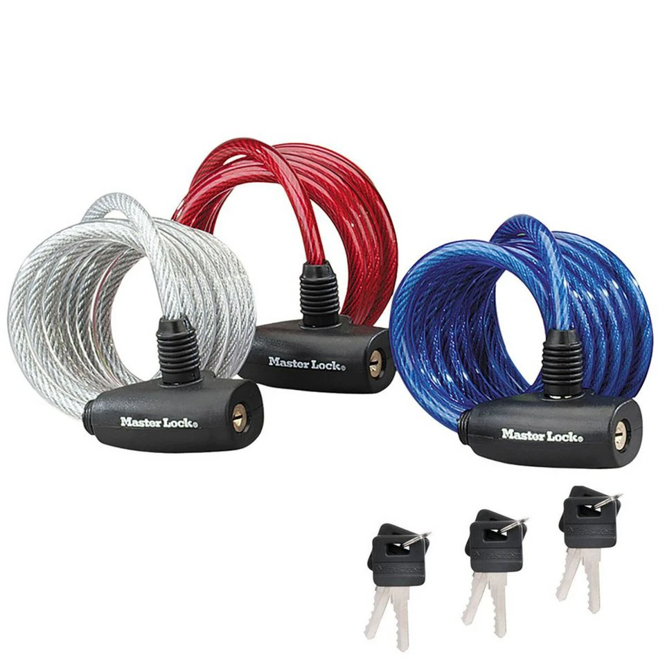 Master Lock Zahlenkabelschloss 8127EURTRI 3er Pack 8 mm 1,8 m Rot Blau Transparent
