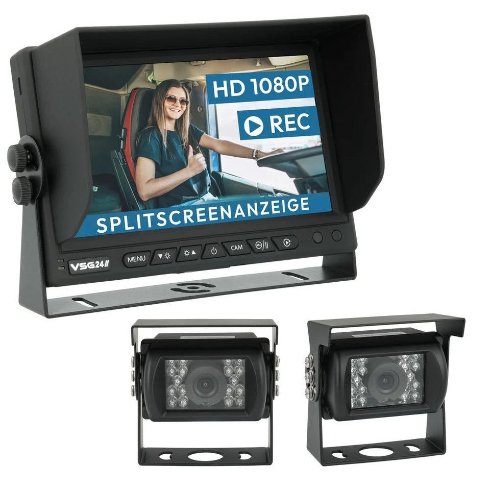 VSG24 Rückfahrsystem CAMPER HD 7 Zoll für Wohnmobile 2x Rückfahrkamera 1080P-HD Nachtsicht