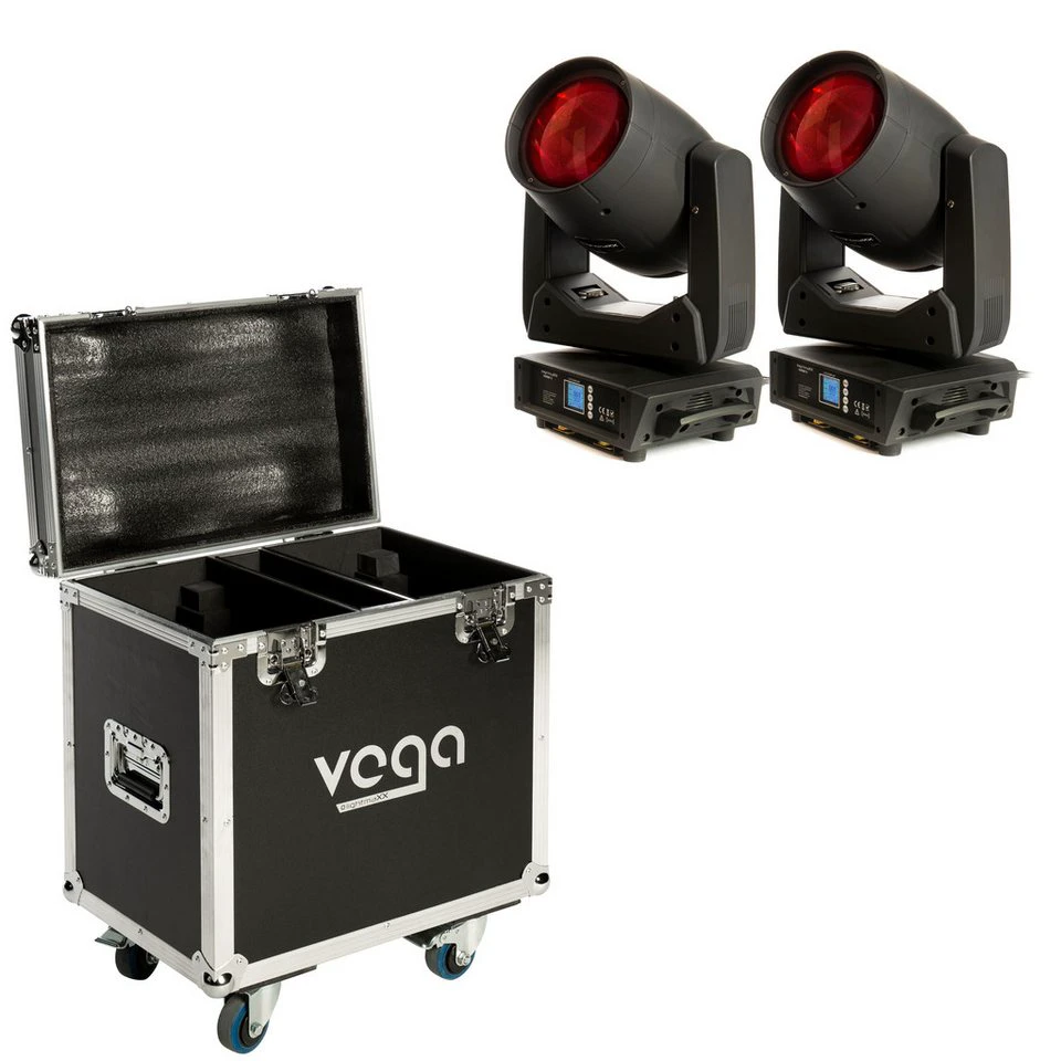 lightmaXX VEGA BEAM 1.0 2er Set Moving Head LED Scheinwerfer mit TOUR CASE