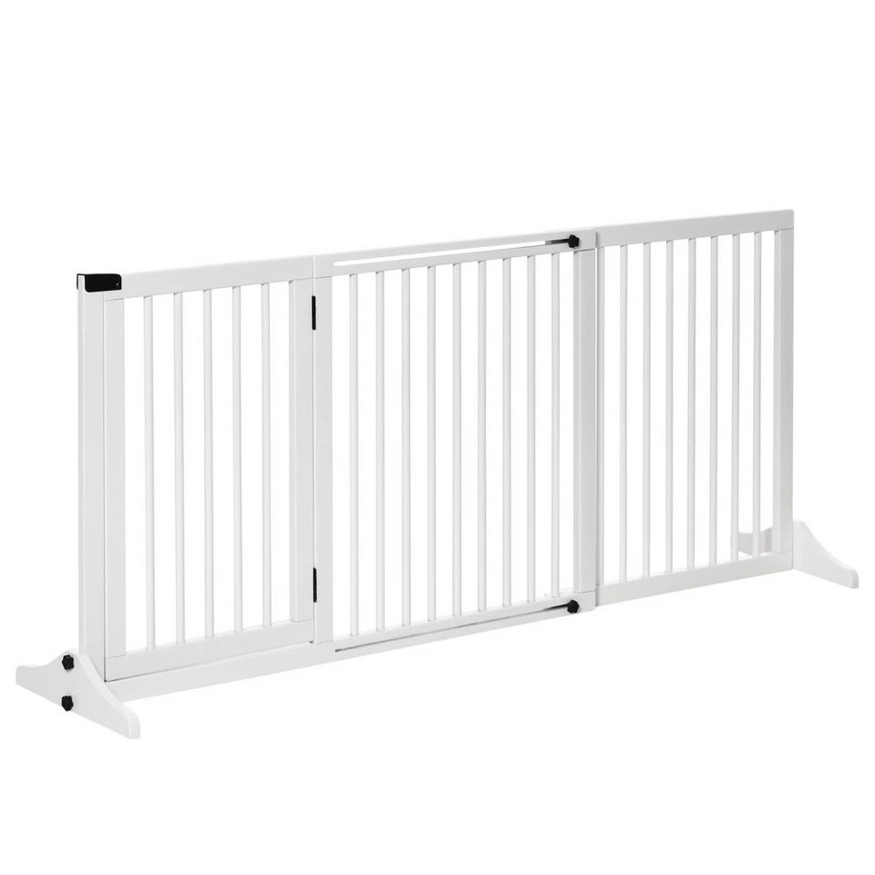 MC Star Hundegitter mit Tür freistehend aus Holz Weiß 113-166x36x71 cm