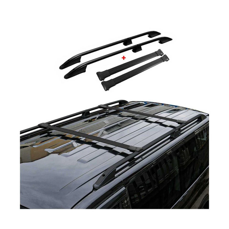 OMAC Dachträger Dachreling VW T5 T6 Transporter L1 kurz Aluminium Schwarz 4x (4-St)