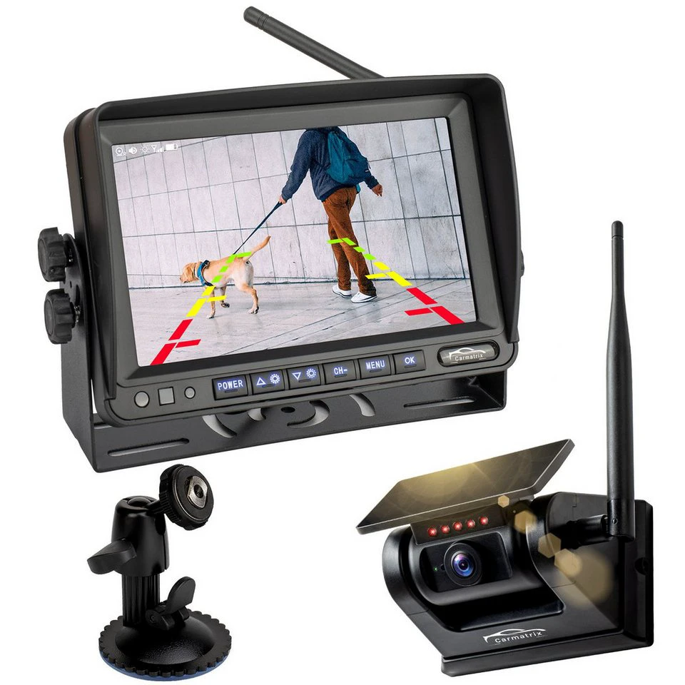 CARMATRIX Premium Solar 7 Rückfahrkamera Solar Funk 7 Zoll Monitor Magnet
